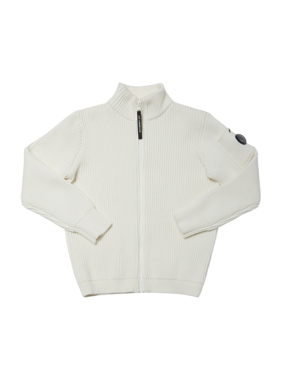 C.p. Company Wool Knit Zipped Cardigan In White