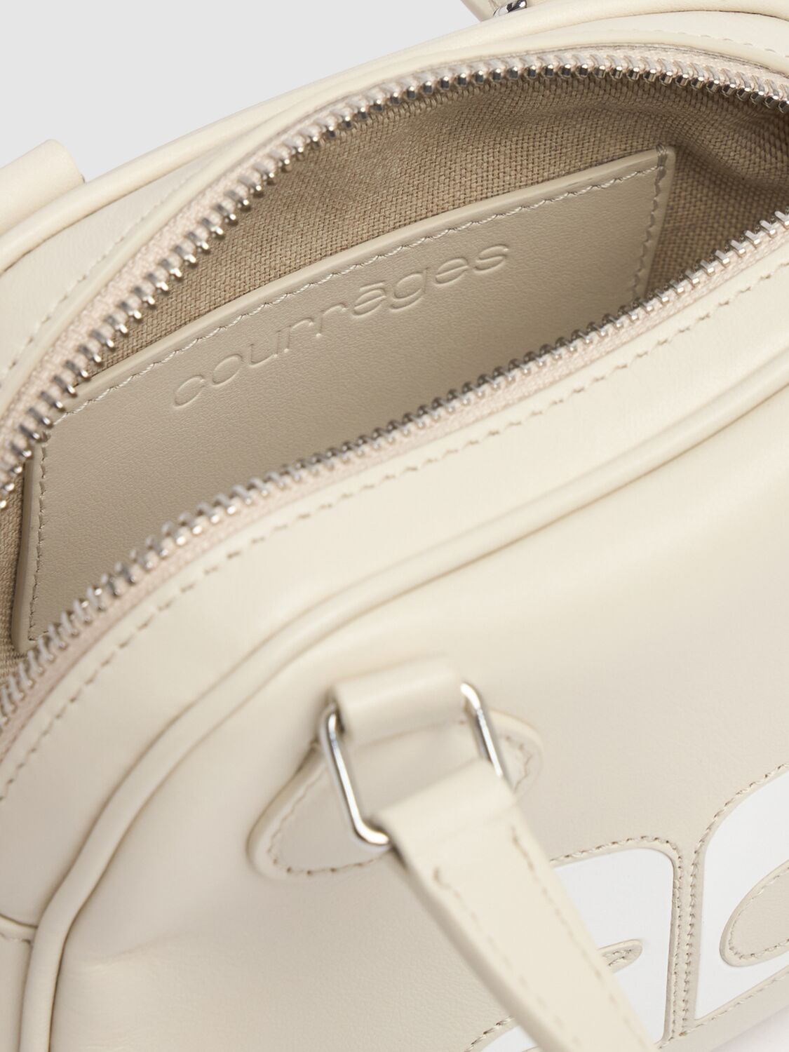 Shop Courrèges Mini Reedition Bowling Leather Bag In White