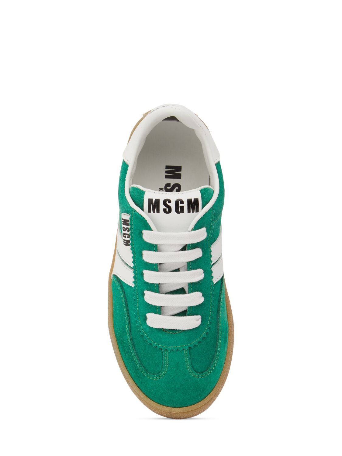 Shop Msgm Suede Lace-up Sneakers In Green/white