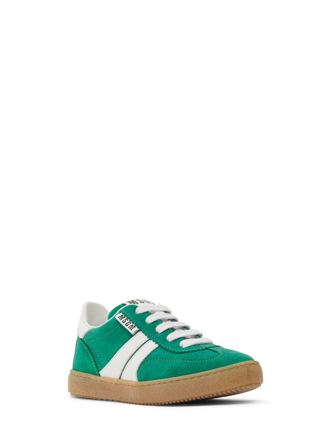 Shop Msgm Suede Lace-up Sneakers In Green/white