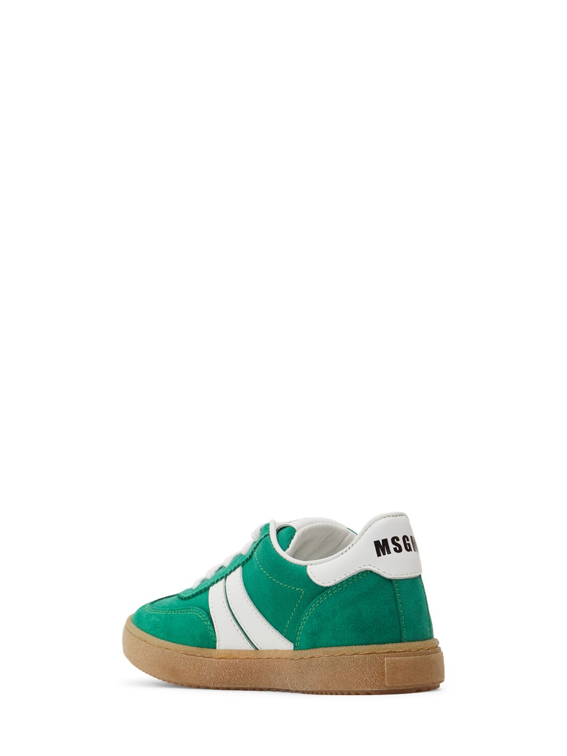 Shop Msgm Suede Lace-up Sneakers In Green/white