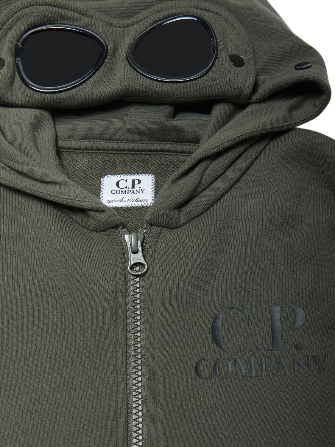 Shop C.p. Company Cotton Zip-up Hoodie W/goggles In Dark Green