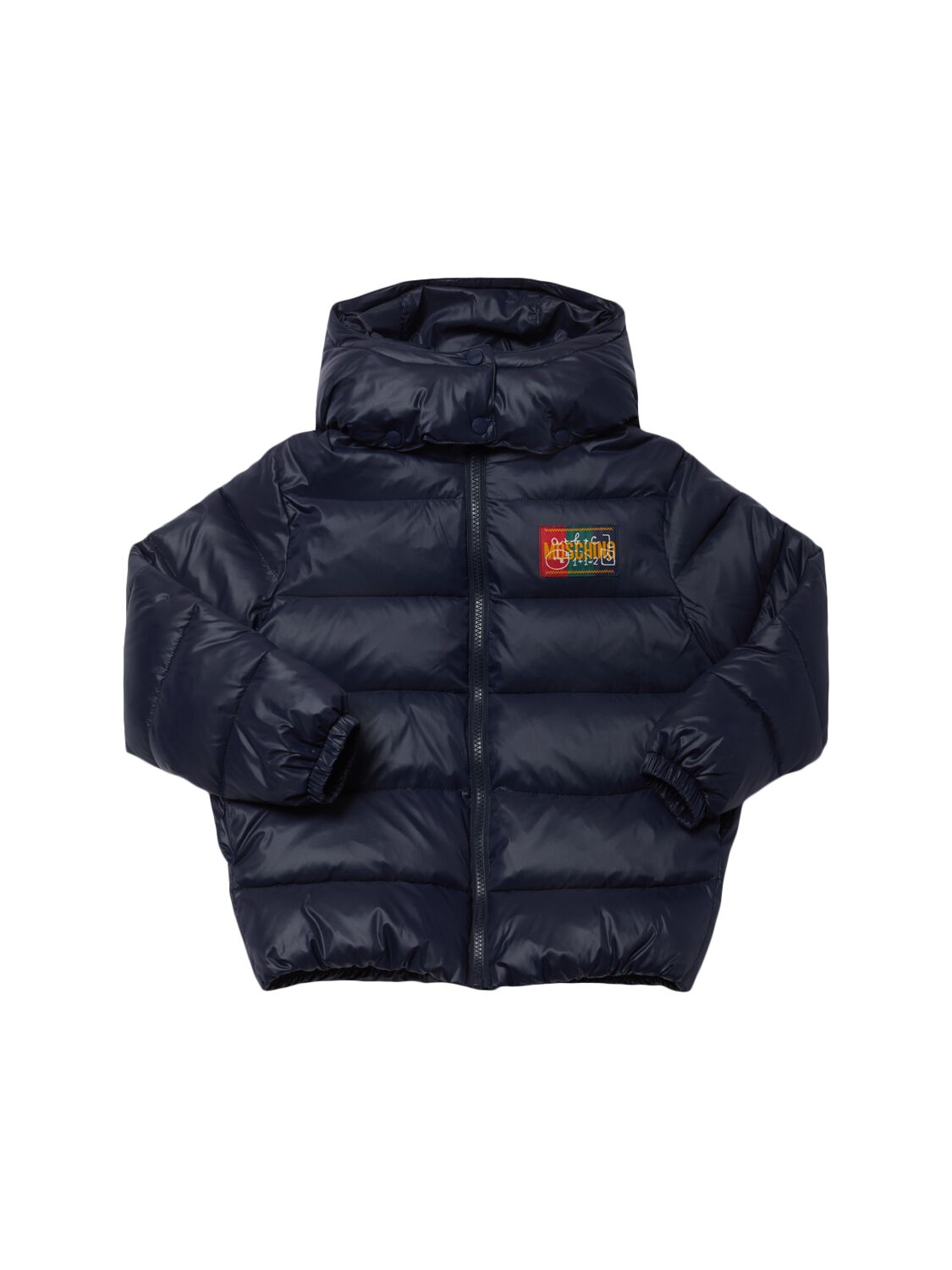 Moschino Printed Nylon Puffer Jacket In Navy