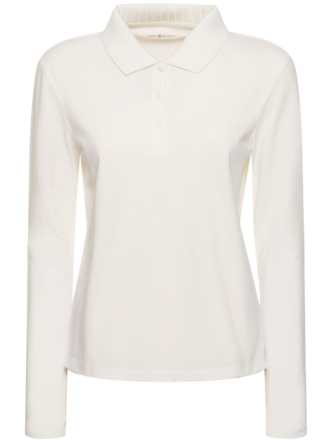 Tory Sport Logo Pleated Collar Piquet Polo In White