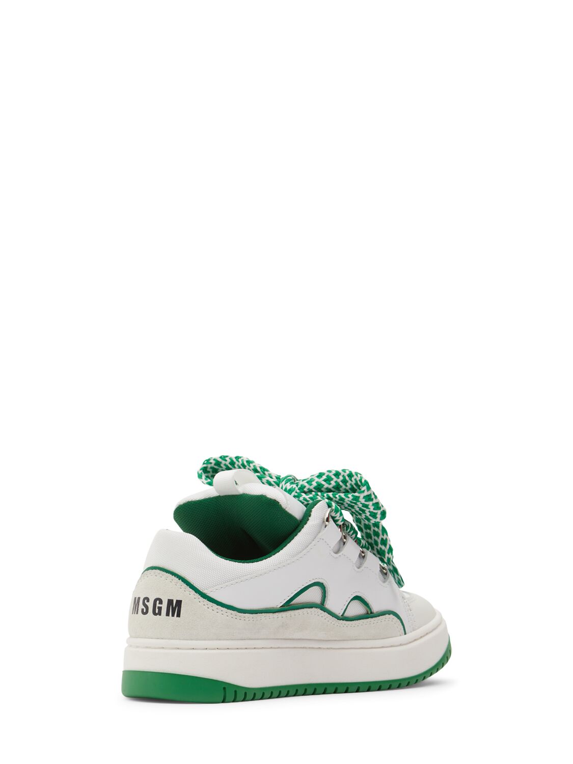 Shop Msgm Leather Lace-up Sneakers In White/green