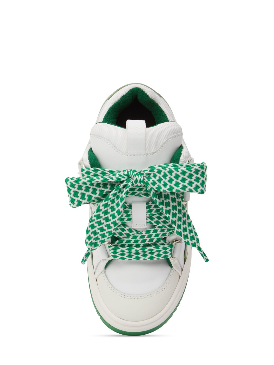 Shop Msgm Leather Lace-up Sneakers In White/green