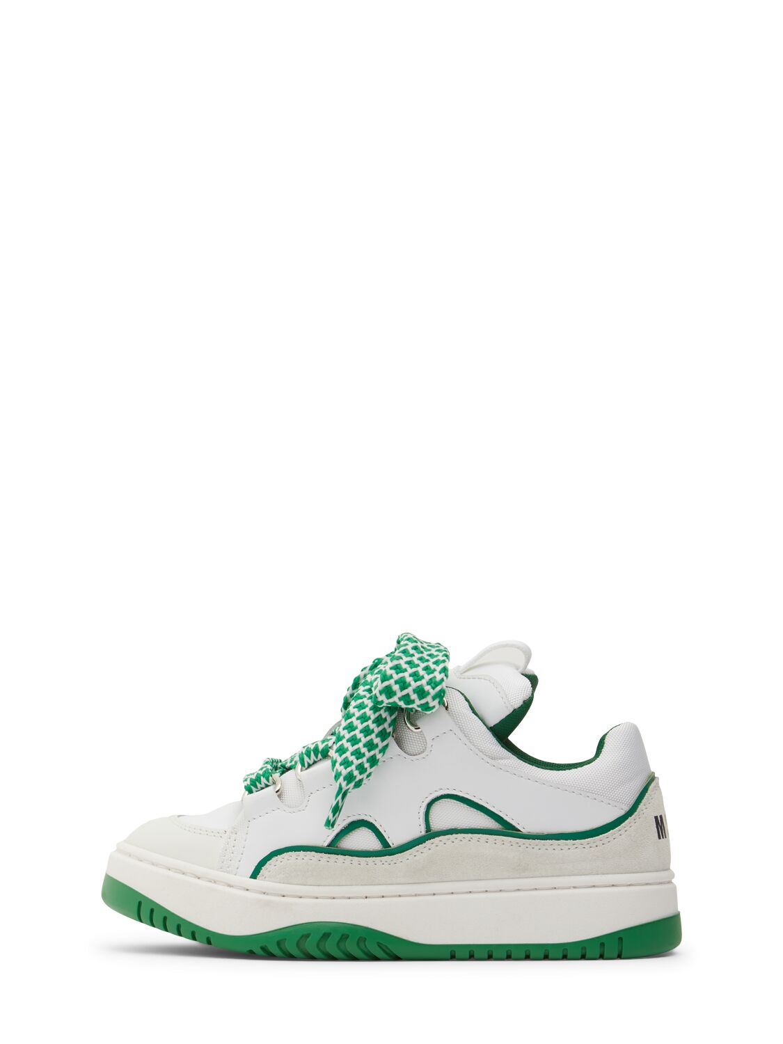 Msgm Leather Lace-up Trainers In White/green