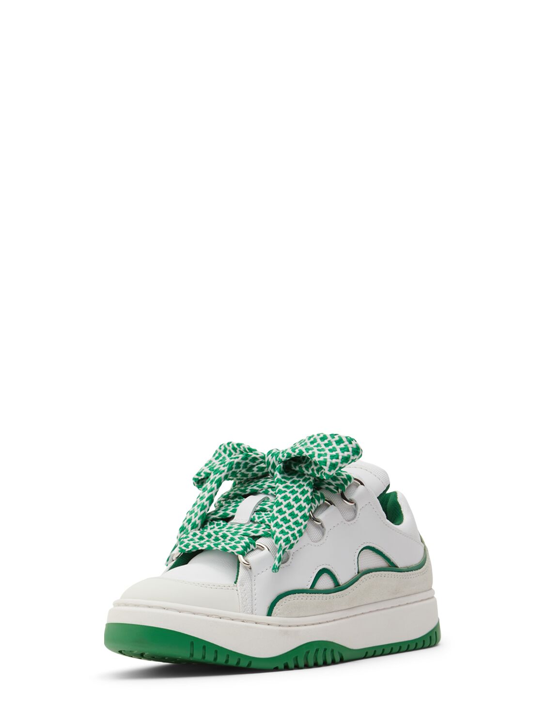 Shop Msgm Leather Lace-up Sneakers In White/green