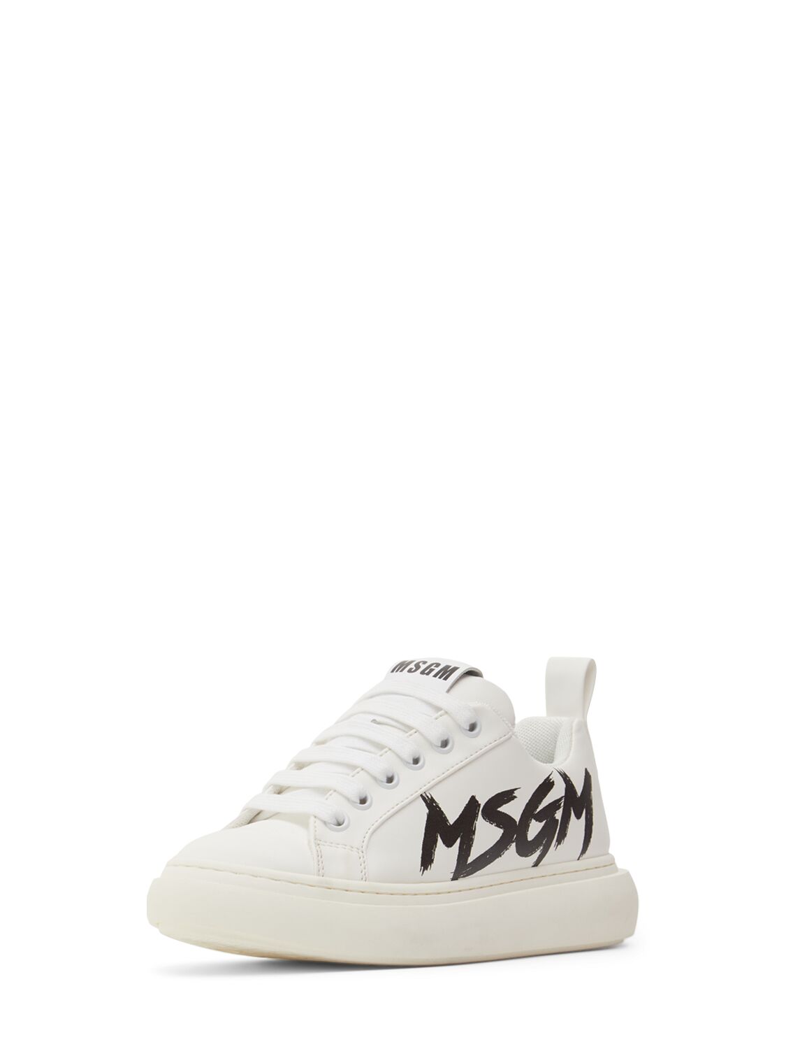 Shop Msgm Logo Print Cotton Blend Lace-up Sneakers In White