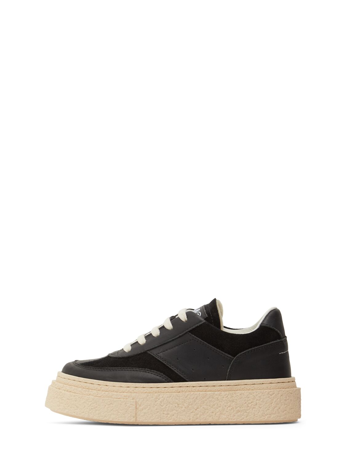 Mm6 Maison Margiela Logo Print Leather Lace-up Sneakers In Black