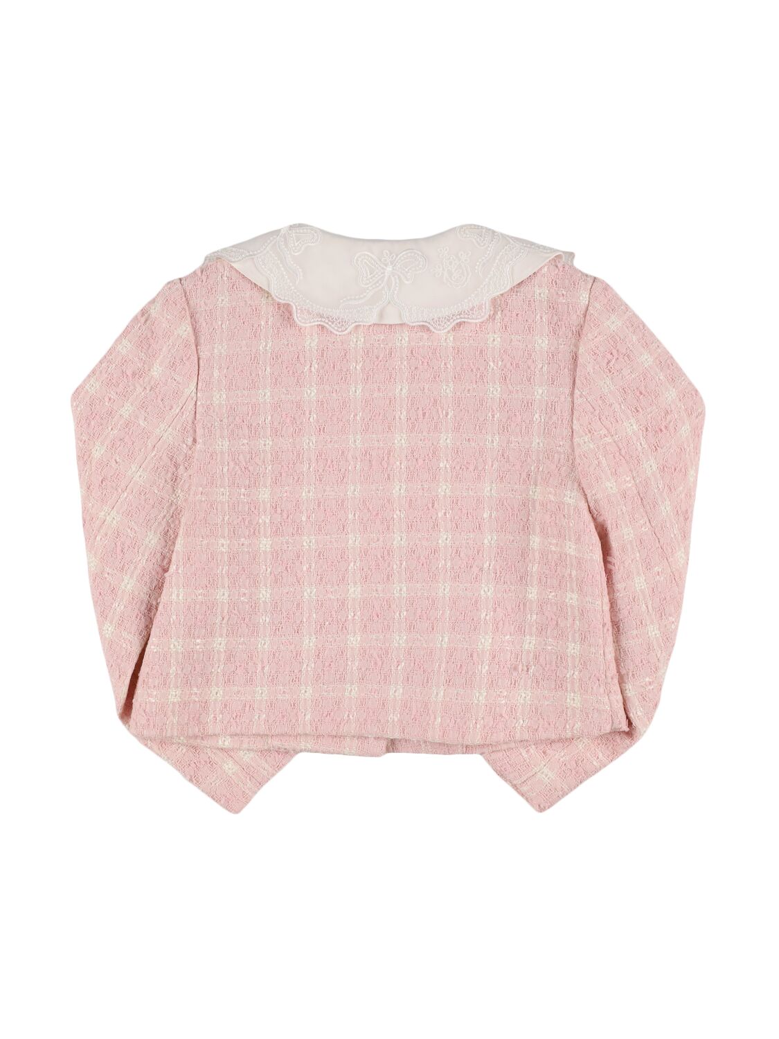 Shop Self-portrait Check Print Bouclé Cropped Jacket In Pink