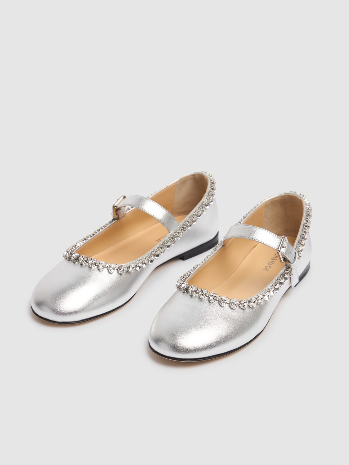 Shop Mach & Mach 10mm Audrey Metallic Leather Mary Janes In Silver