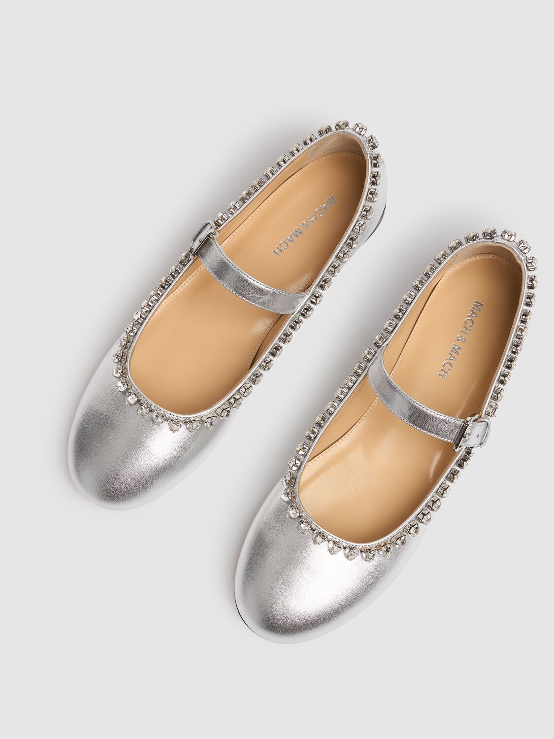 Shop Mach & Mach 10mm Audrey Metallic Leather Mary Janes In Silver