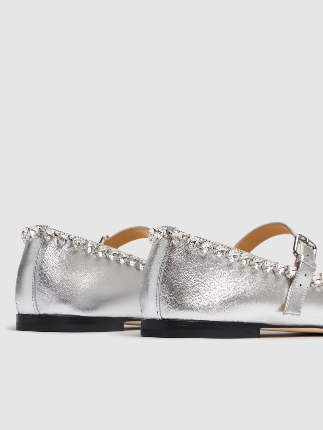 Shop Mach & Mach 10mm Audrey Metallic Leather Mary Janes In Silver