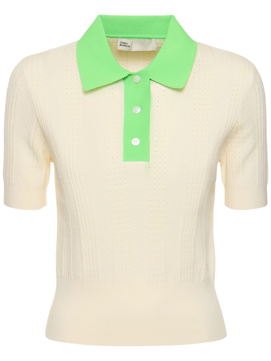 Tory Sport Cotton Pointelle Polo In Ivory/green