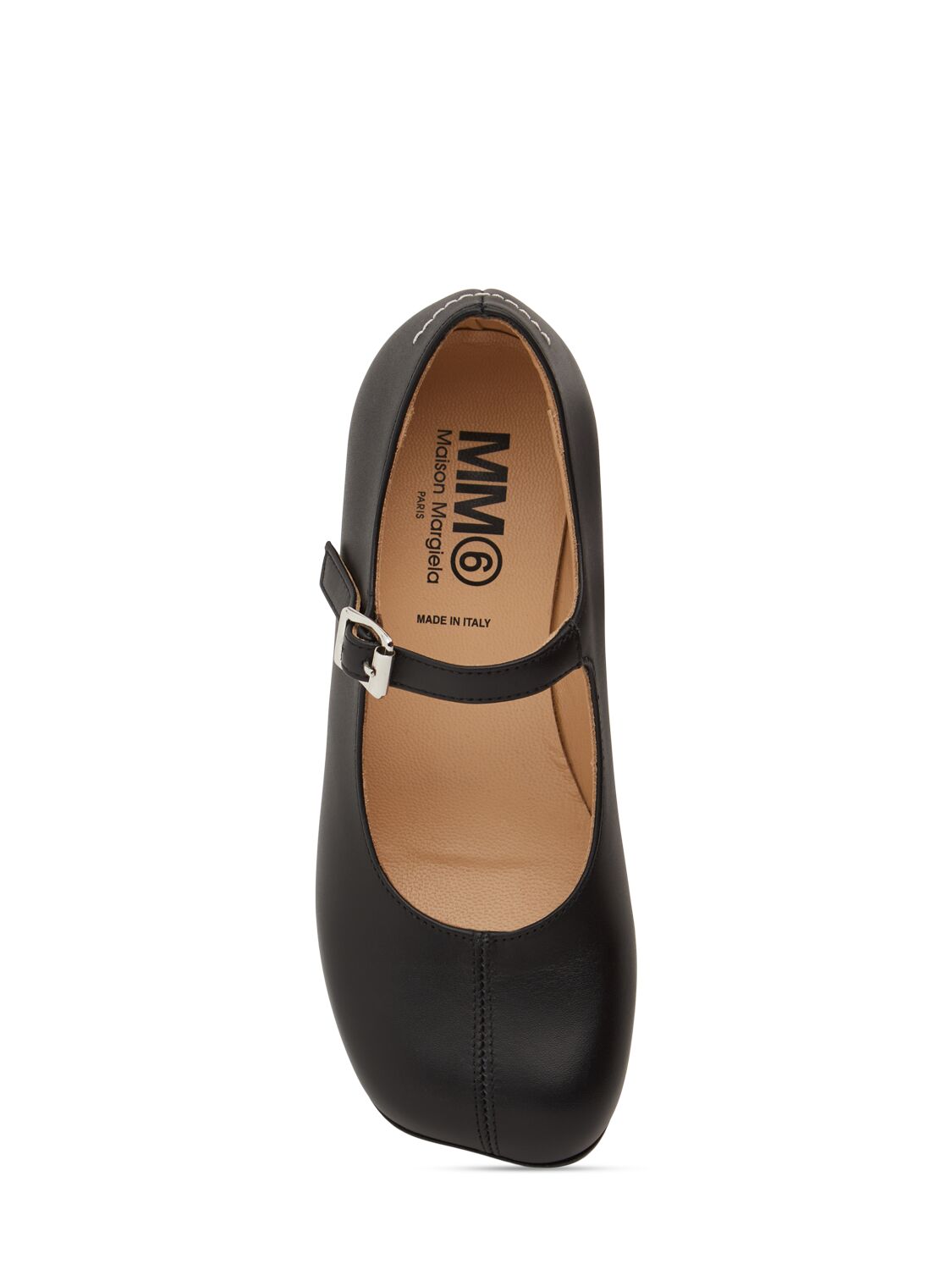 Shop Mm6 Maison Margiela Logo Print Leather Ballerinas In Black