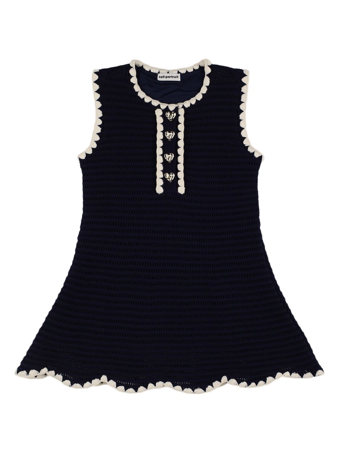 Self-portrait Cotton Blend Crochet Dress In Black