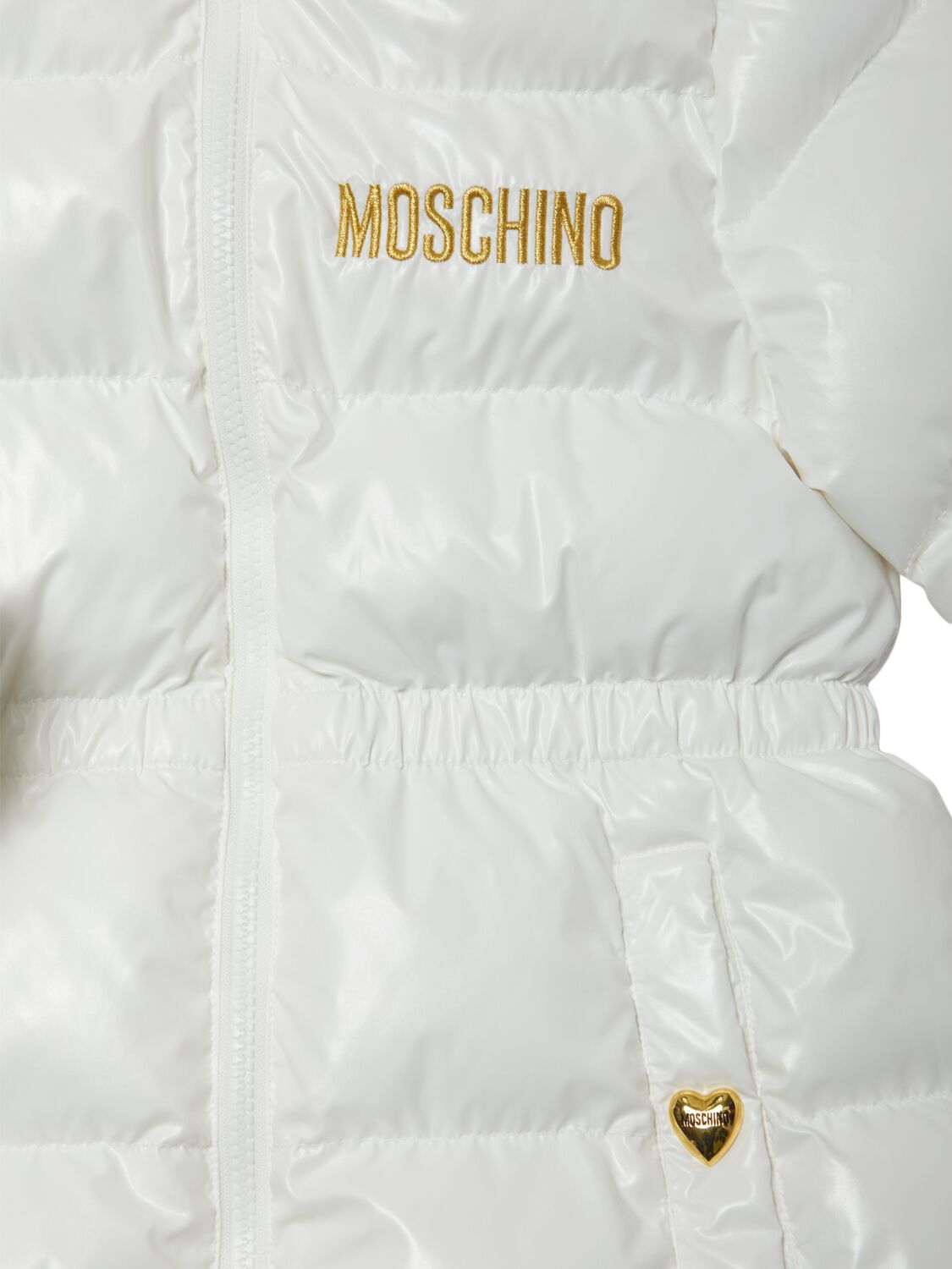 Shop Moschino Logo Poly Puffer Jacket In White