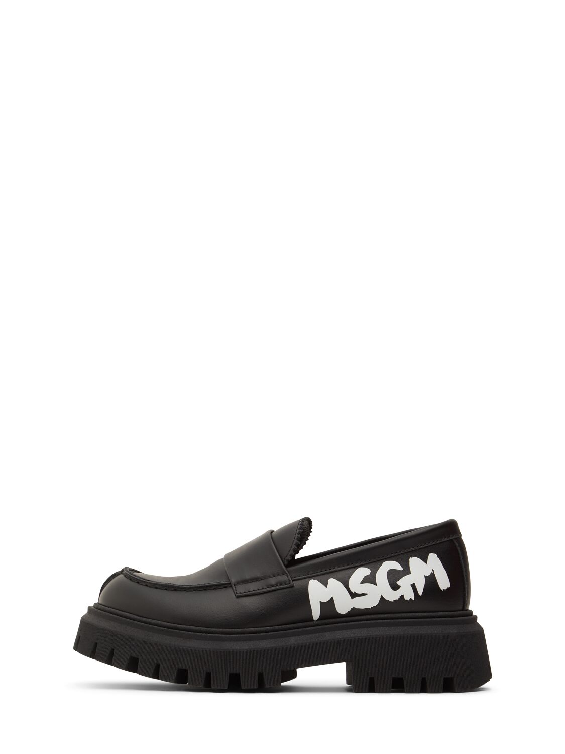 Msgm Leather Loafers W/ Logo In Black