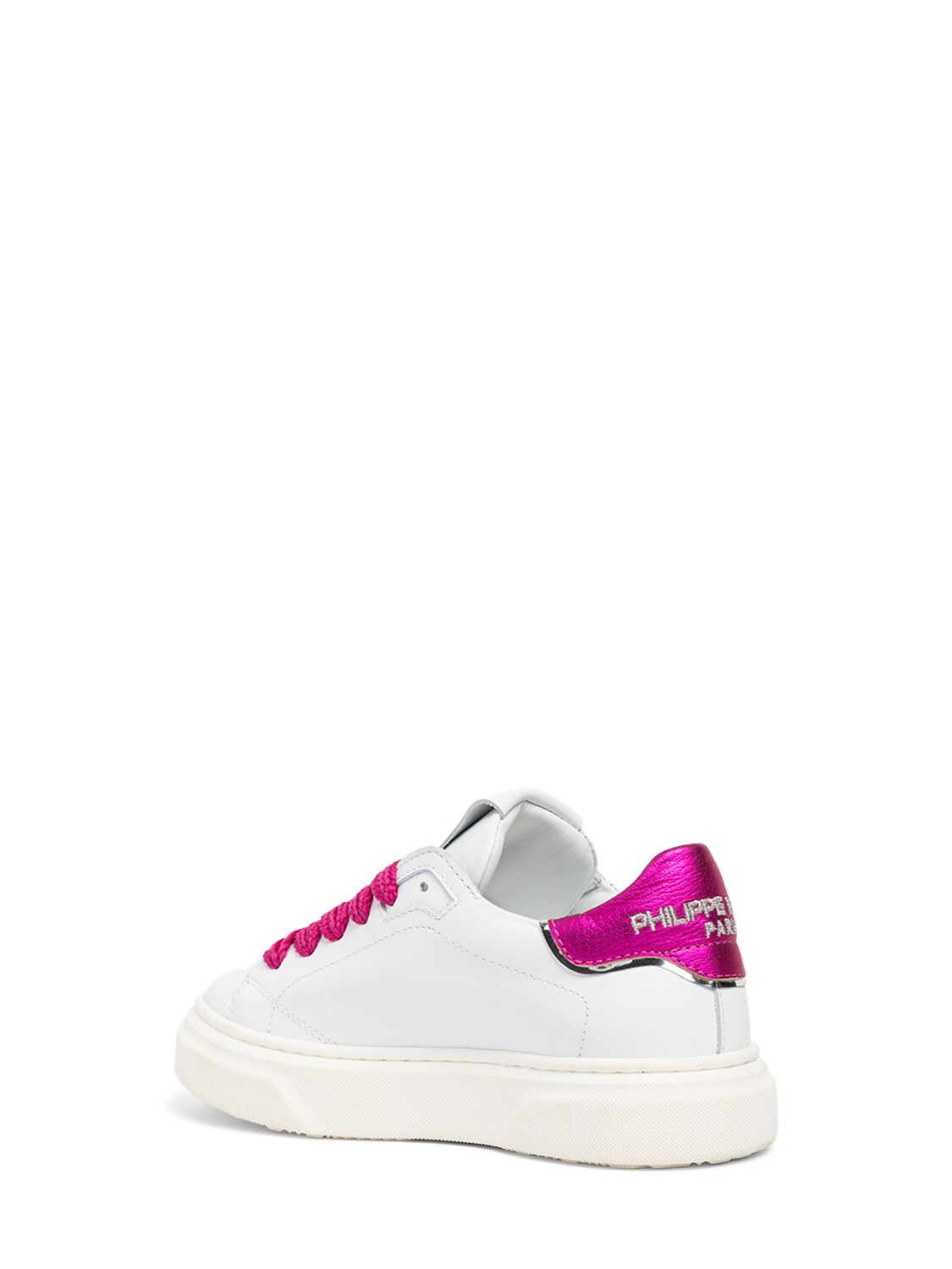 Philippe Model Leather Lace-up Sneakers In White/fuchsia