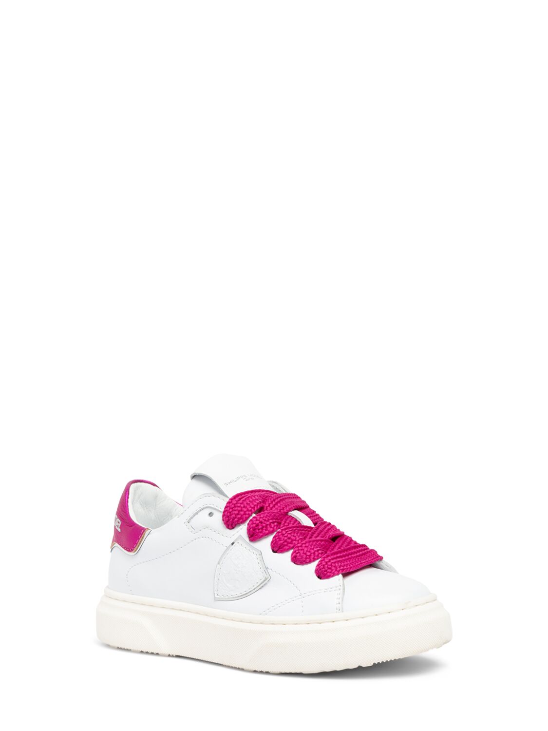 Philippe Model Leather Lace-up Sneakers In White/fuchsia