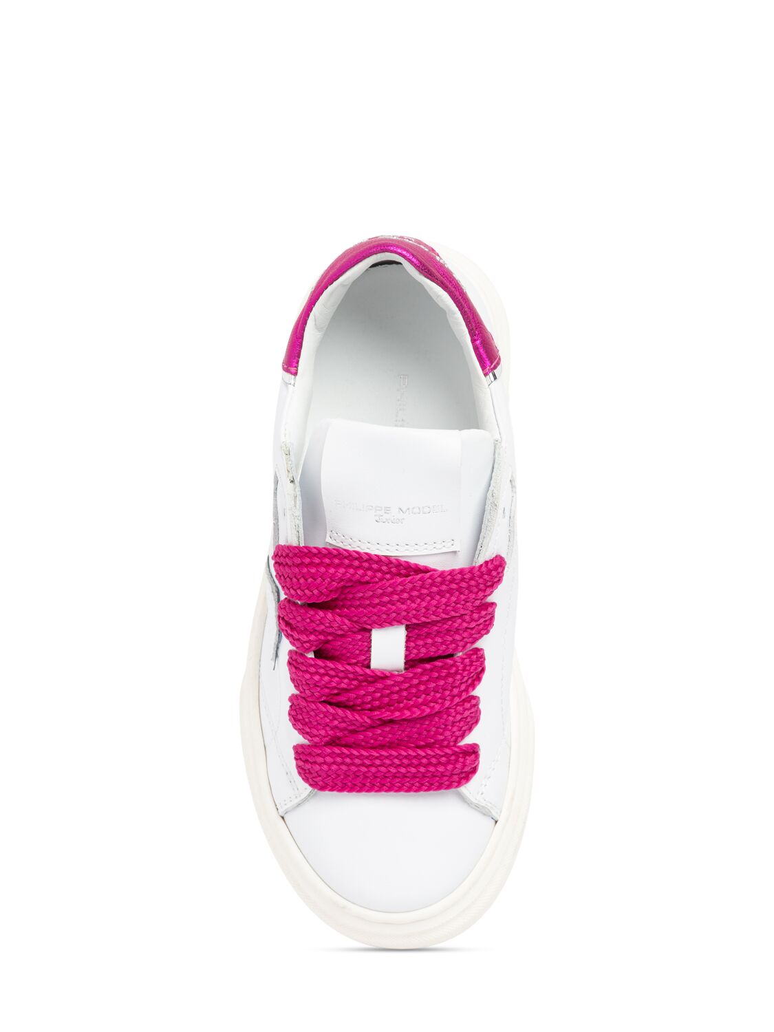 Philippe Model Leather Lace-up Sneakers In White/fuchsia