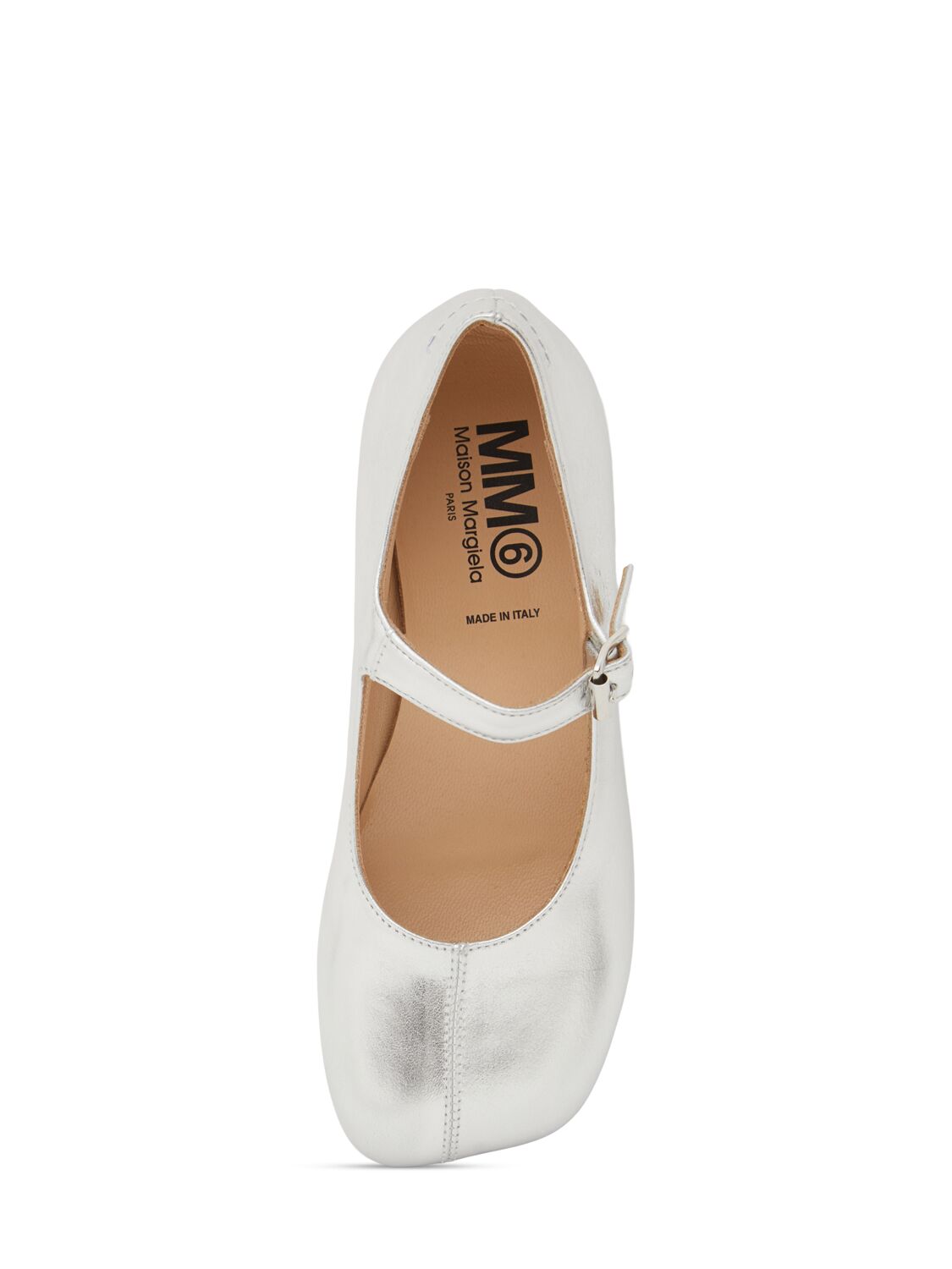 Shop Mm6 Maison Margiela Logo Print Leather Ballerinas In Silver