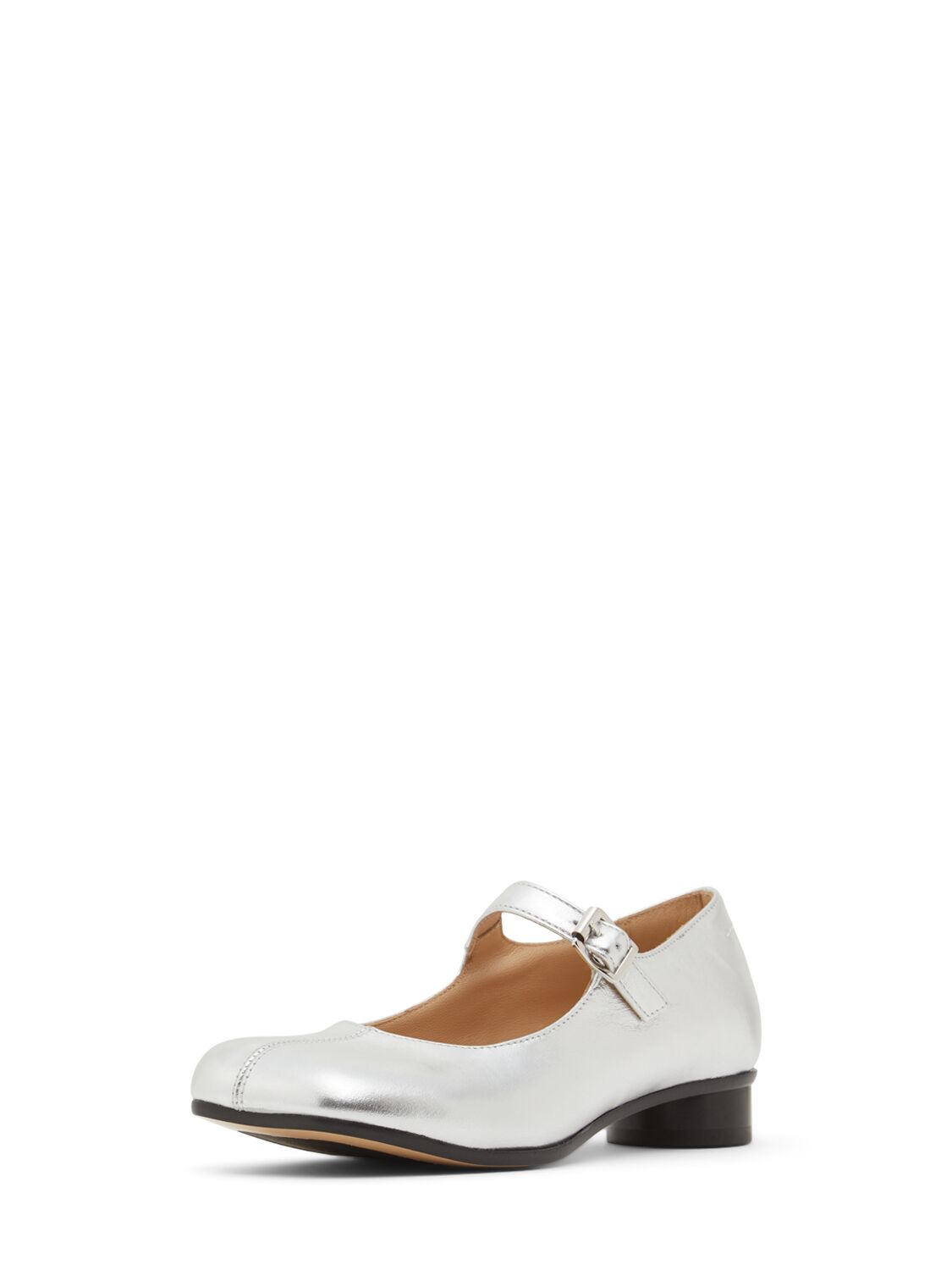 Shop Mm6 Maison Margiela Logo Print Leather Ballerinas In Silver