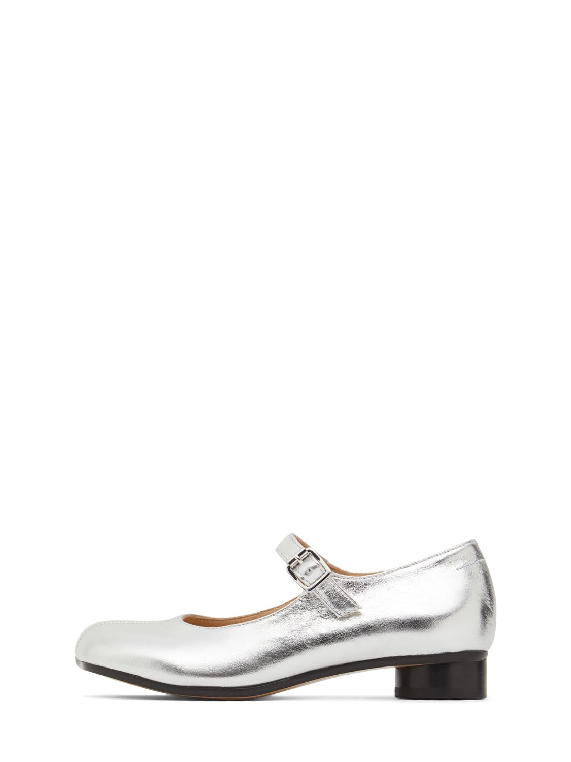 Mm6 Maison Margiela Logo Print Leather Ballerinas In Silver