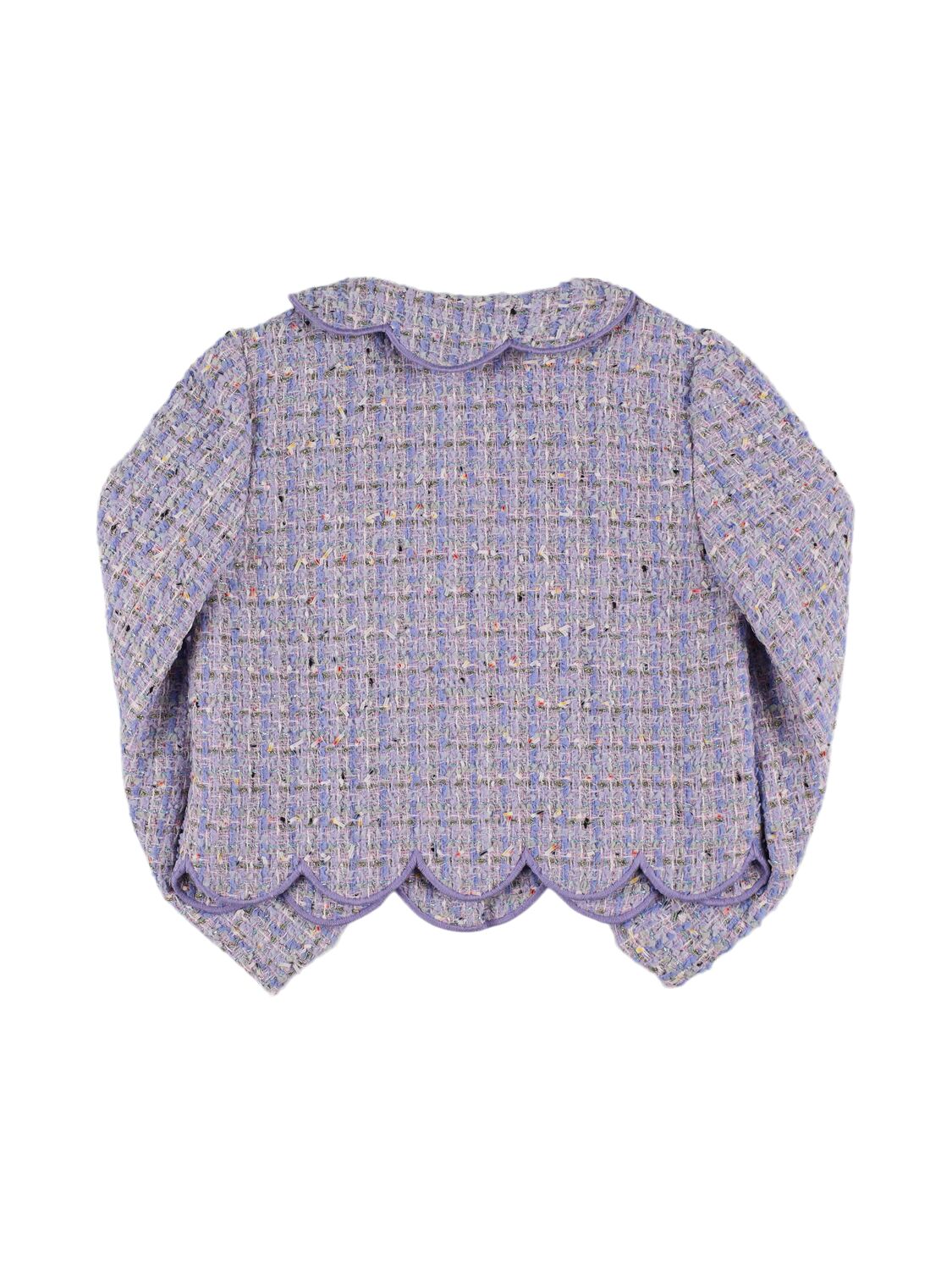 Self-portrait Bouclé Cropped Jacket In Light Purple