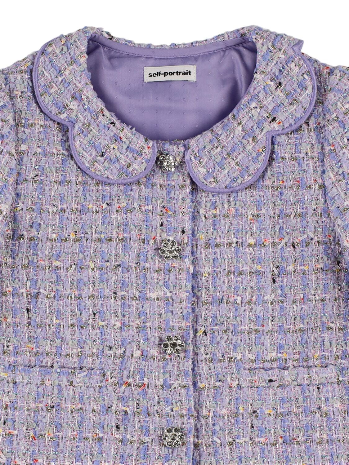 Self-portrait Bouclé Cropped Jacket In Light Purple