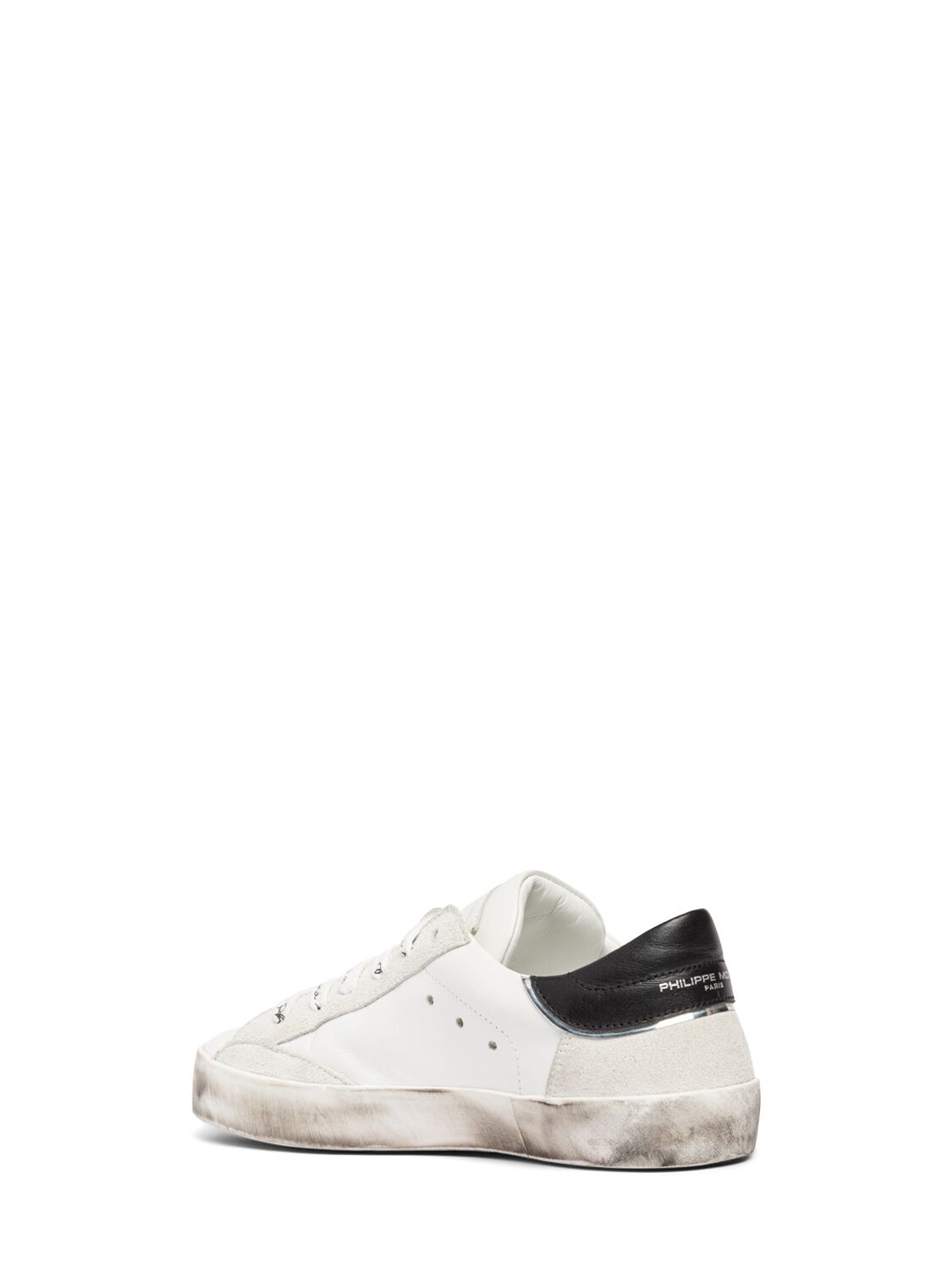 Shop Philippe Model Paris Leather Lace-up Sneakers In White/black