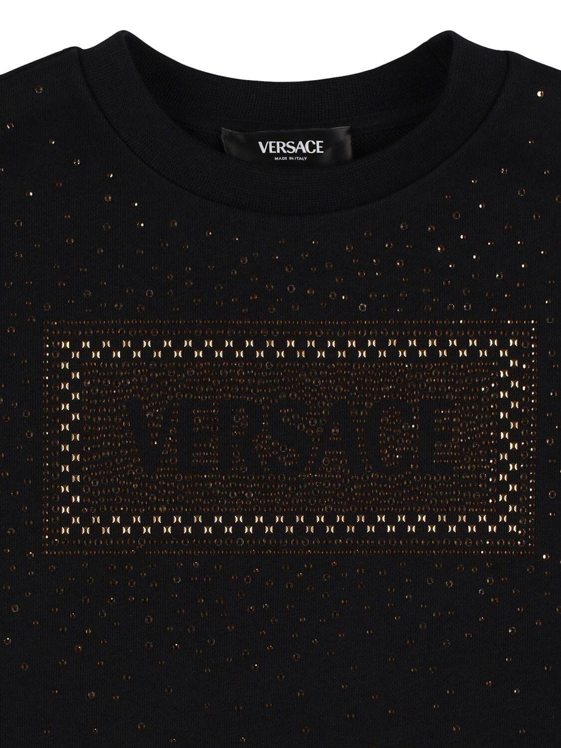 Shop Versace Embellished Cotton Sweat Dress In Black