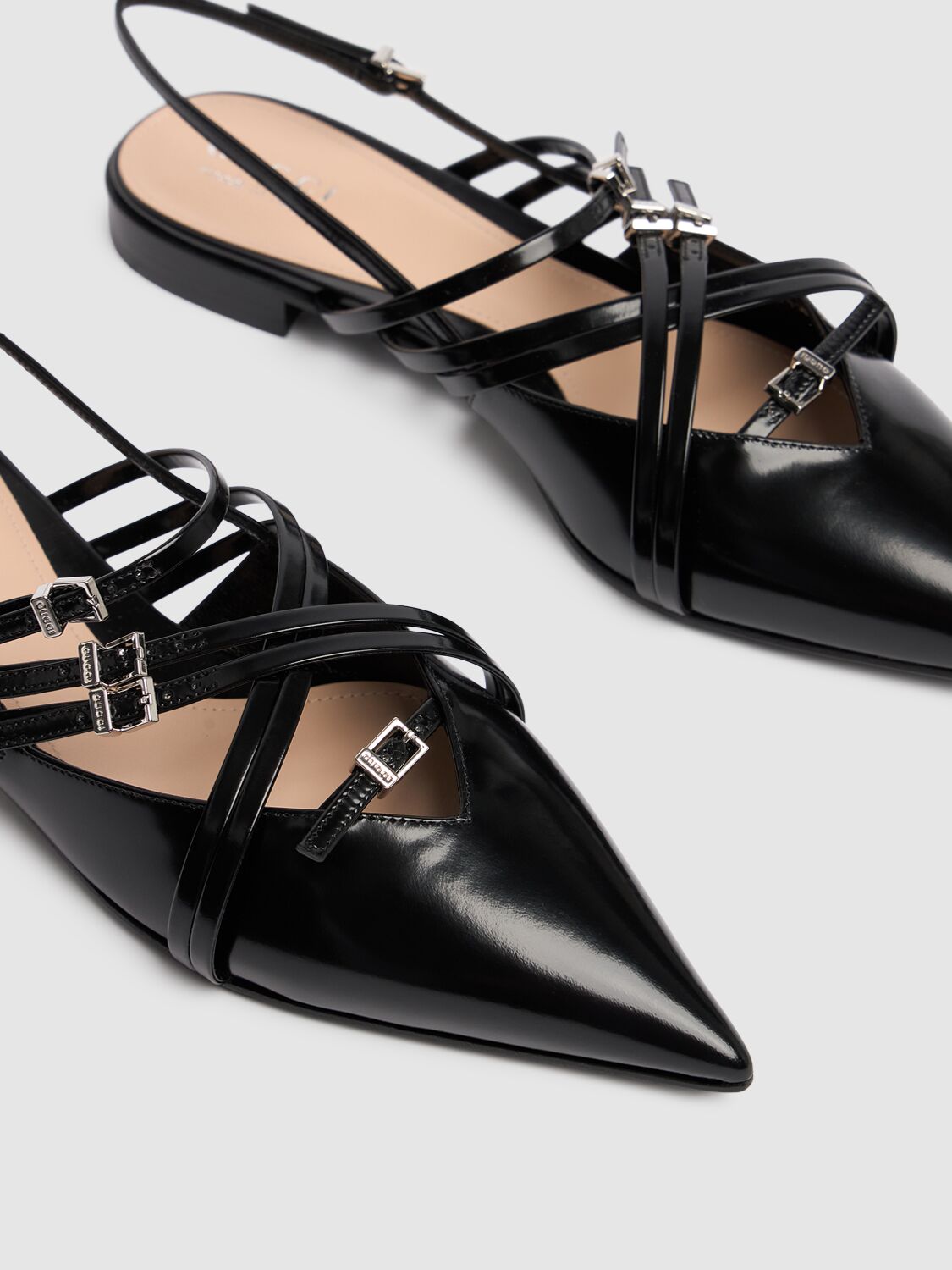 Shop Gucci 15mm Leather Strappy Ballet Flats In Black