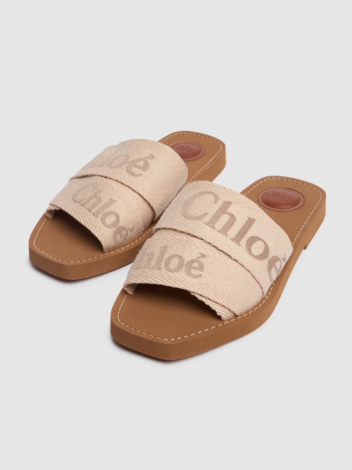 Shop Chloé 10mm Woody Canvas Flats In Beige