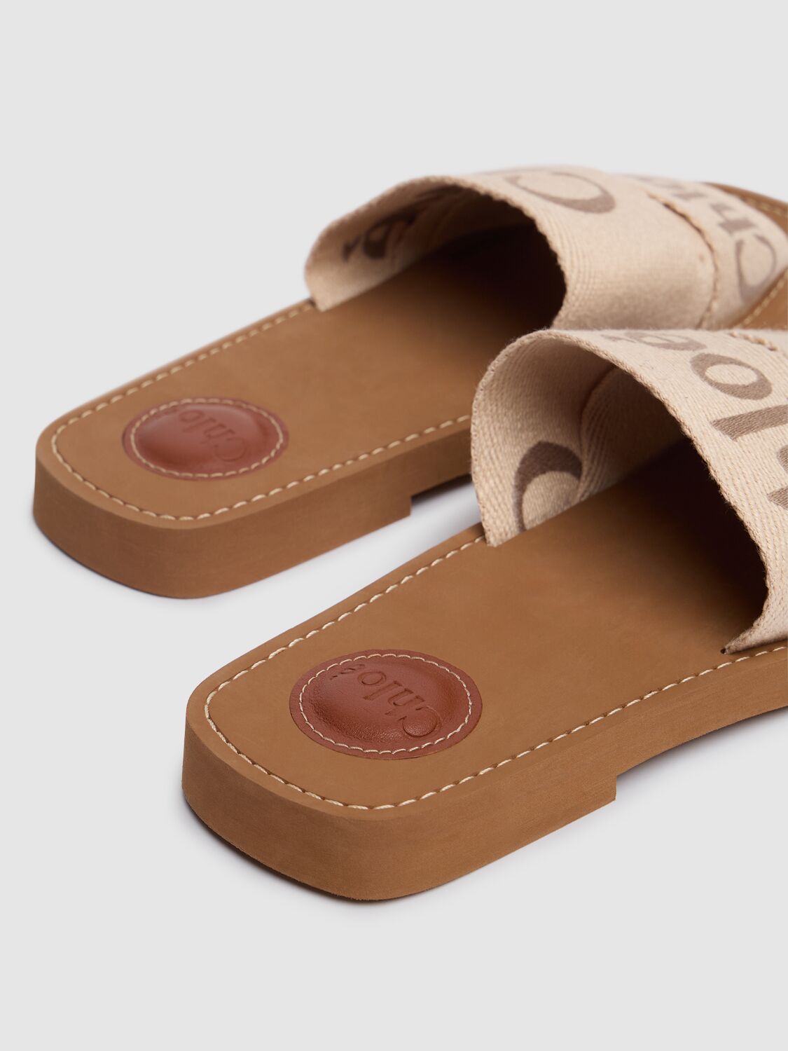 Shop Chloé 10mm Woody Canvas Flats In Beige