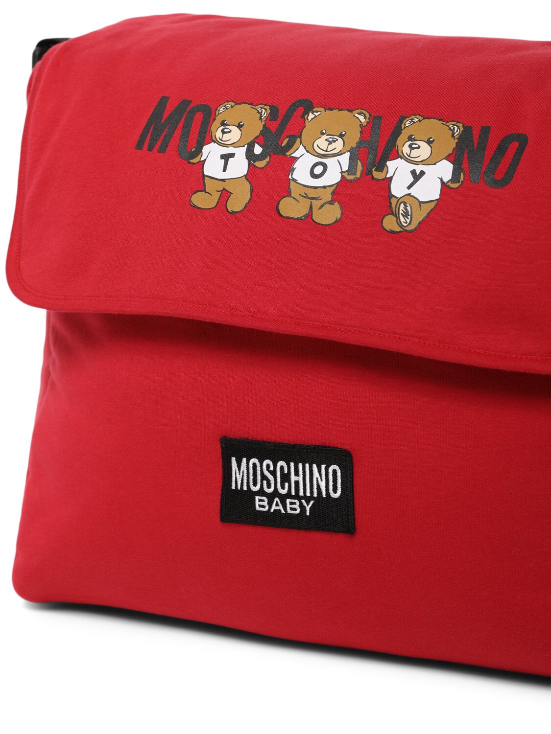 Shop Moschino Printed Cotton Changing Bag W/ Mat In Red