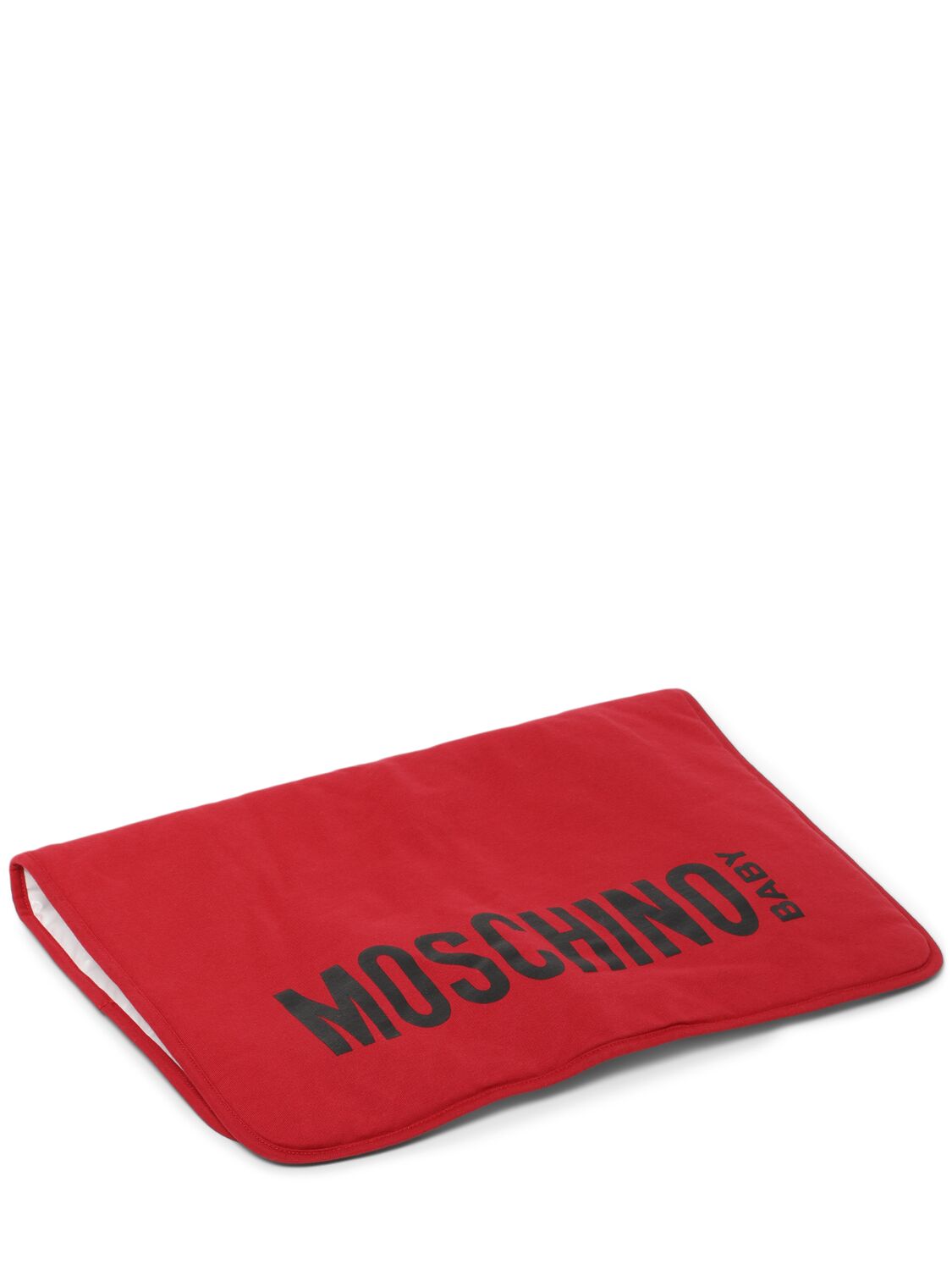 Shop Moschino Printed Cotton Changing Bag W/ Mat In Red