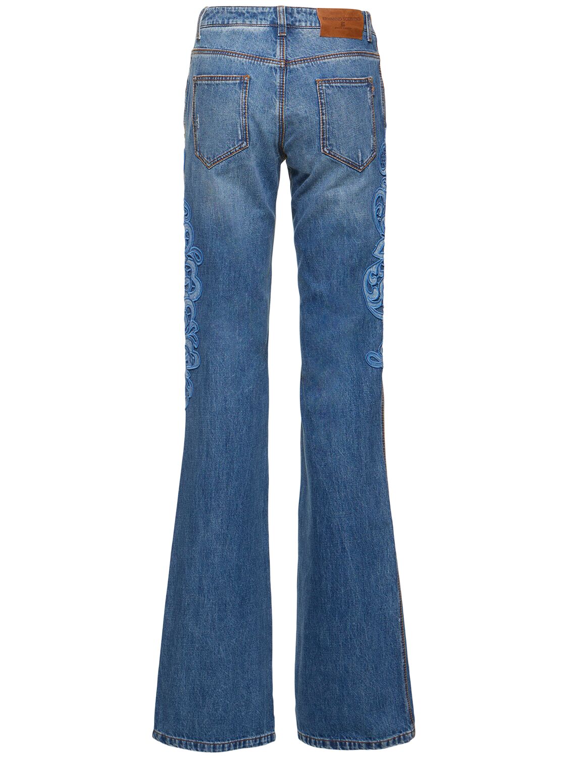 Shop Ermanno Scervino Embroidered Mid Rise Denim Jeans In Blue