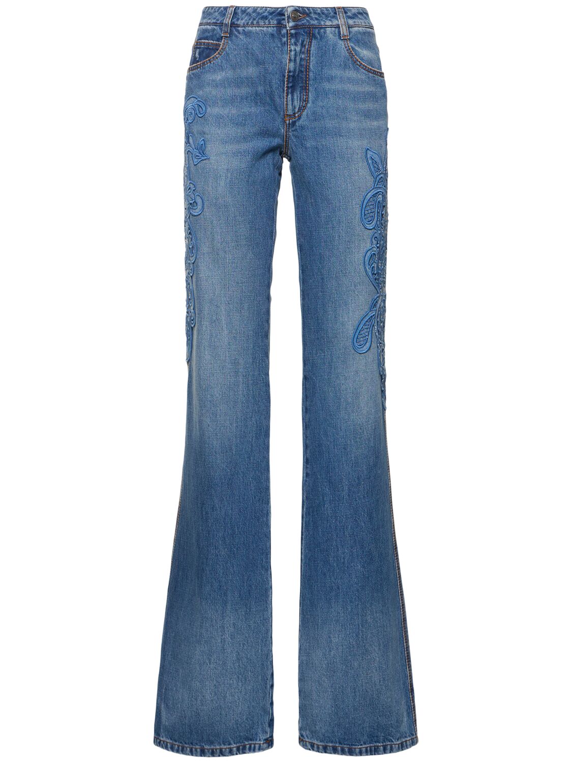 Ermanno Scervino Embroidered Mid Rise Denim Jeans In Blue