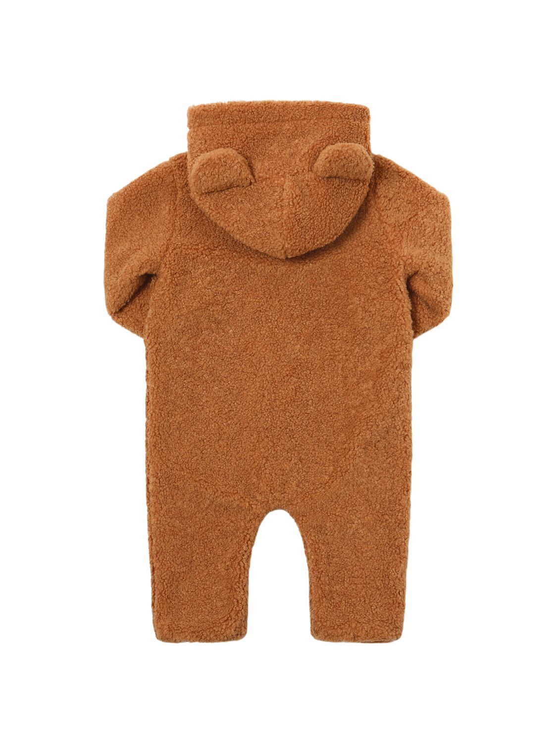 Shop Moschino Faux Fur Teddy Romper W/ear Appliqués In Brown