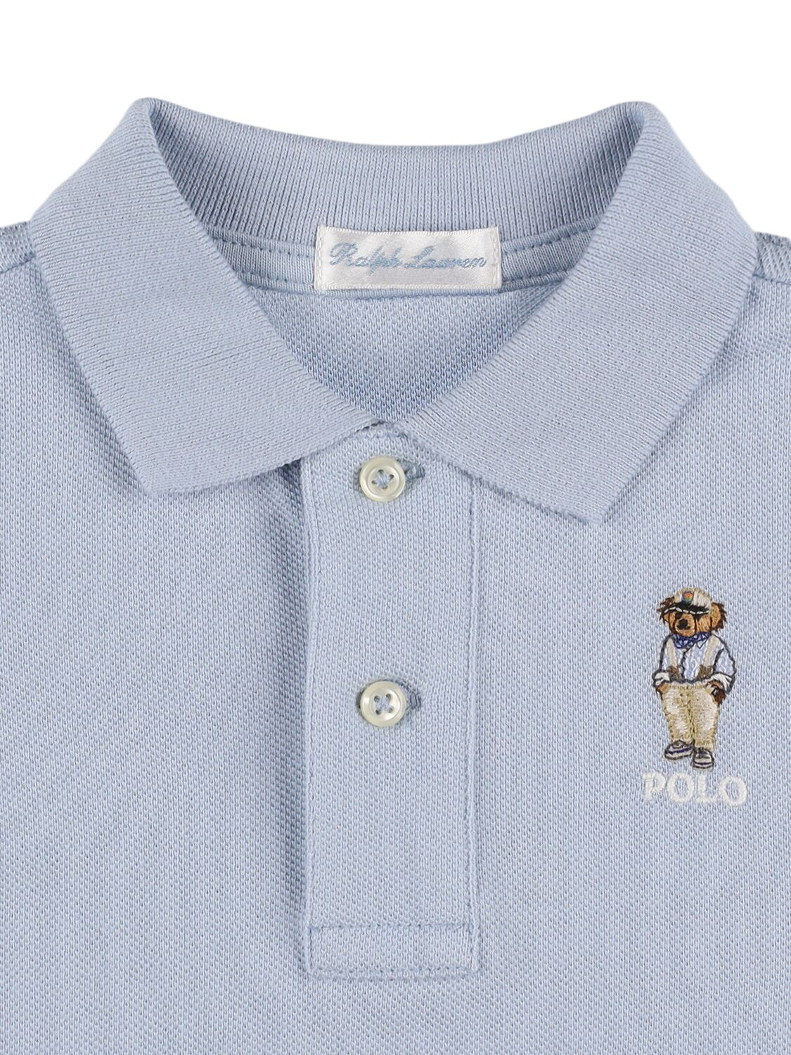 Shop Polo Ralph Lauren Logo Embroidery Cotton Polo Shirt In Light Blue