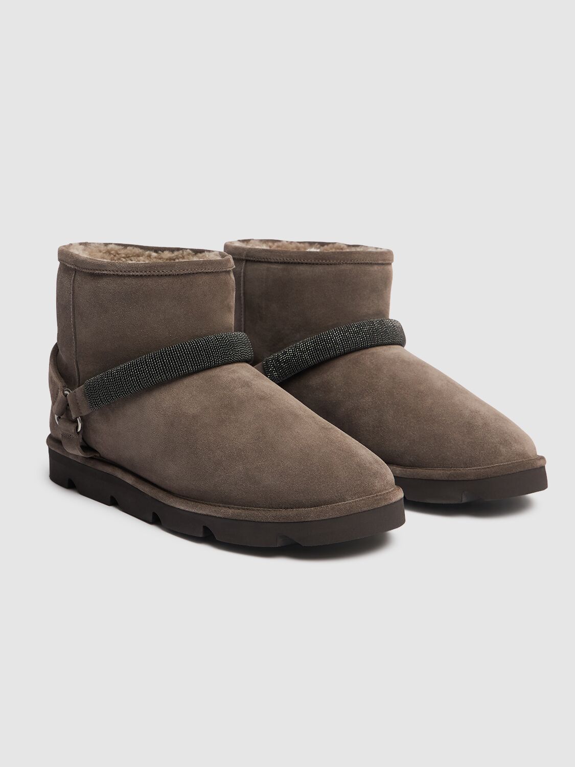 Shop Brunello Cucinelli 20mm Suede & Shearling Ankle Boots In Dark Grey