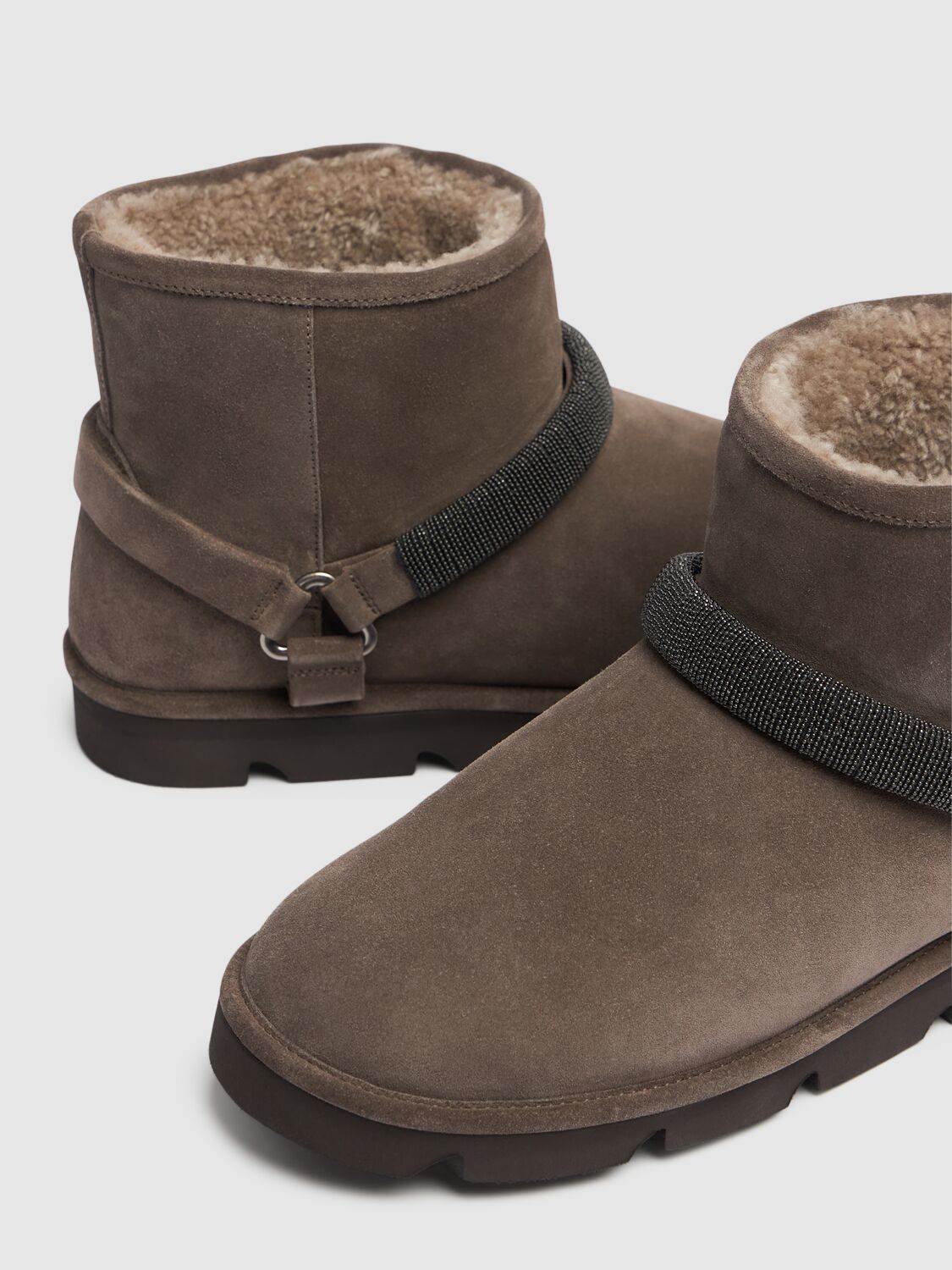 Shop Brunello Cucinelli 20mm Suede & Shearling Ankle Boots In Dark Grey