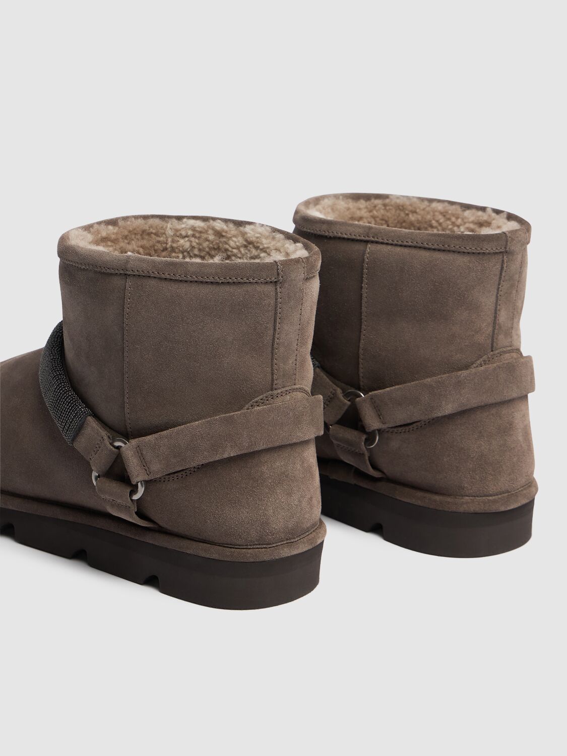 Shop Brunello Cucinelli 20mm Suede & Shearling Ankle Boots In Dark Grey