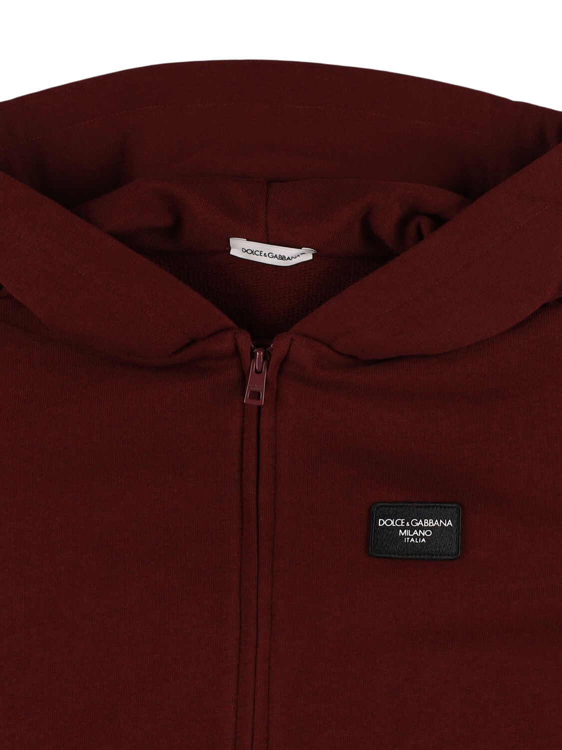 Shop Dolce & Gabbana Cotton Zip-up Hooded Sweatshirt In Dark Red