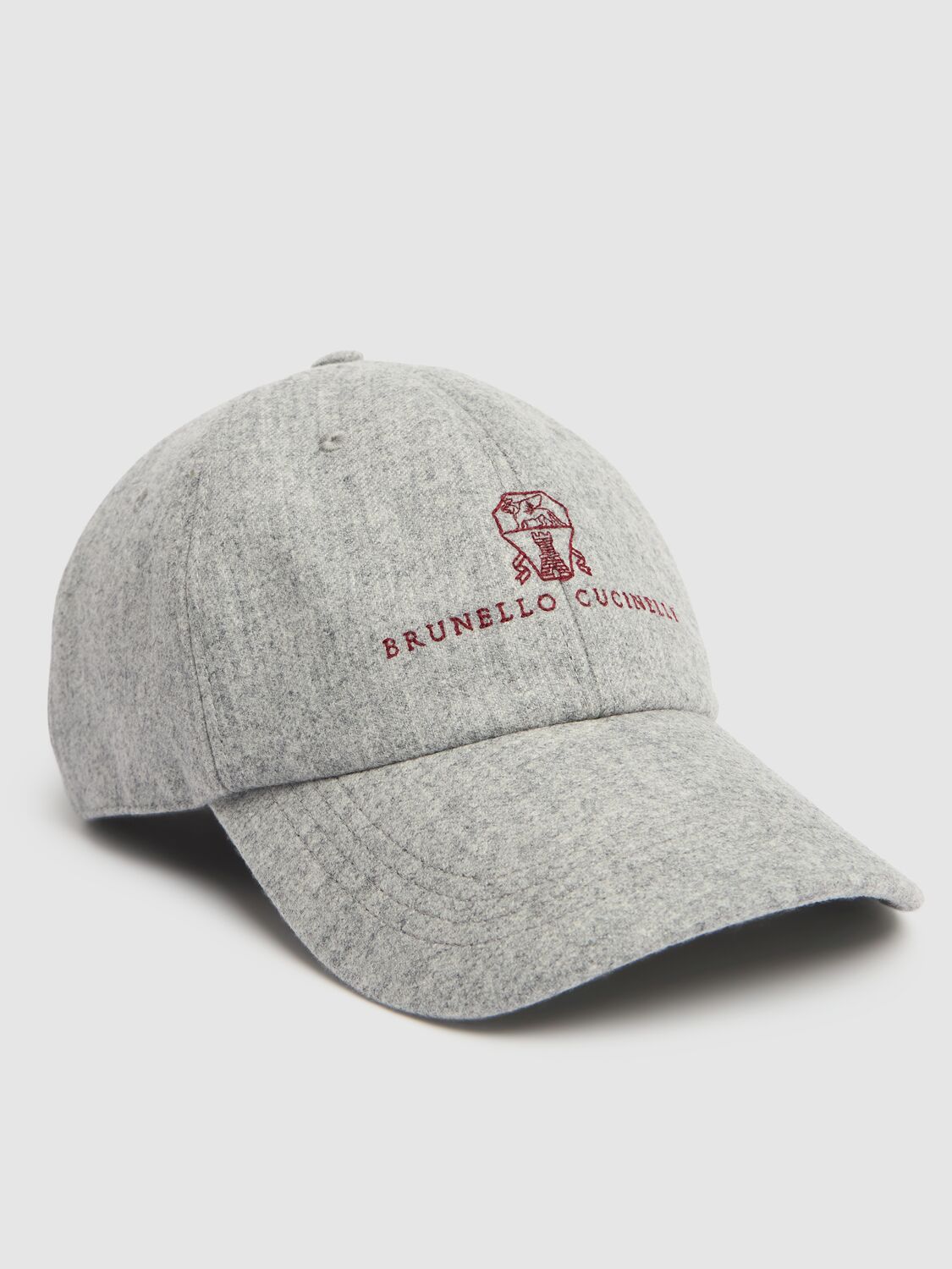 Shop Brunello Cucinelli Logo Wool Flannel Baseball Cap In Pearl Grey