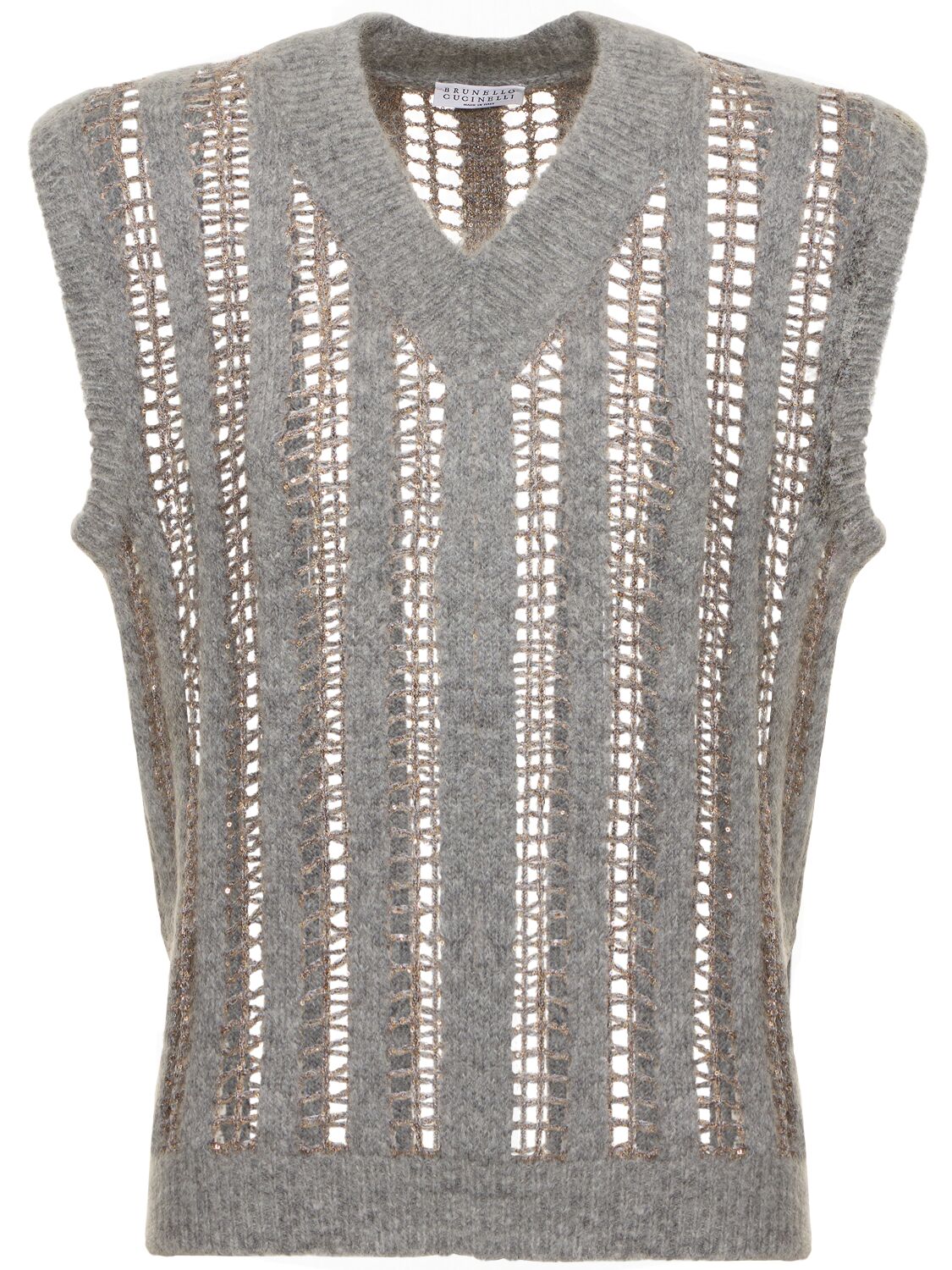 Brunello Cucinelli Wool & Mohair Open Knit Vest In Gray