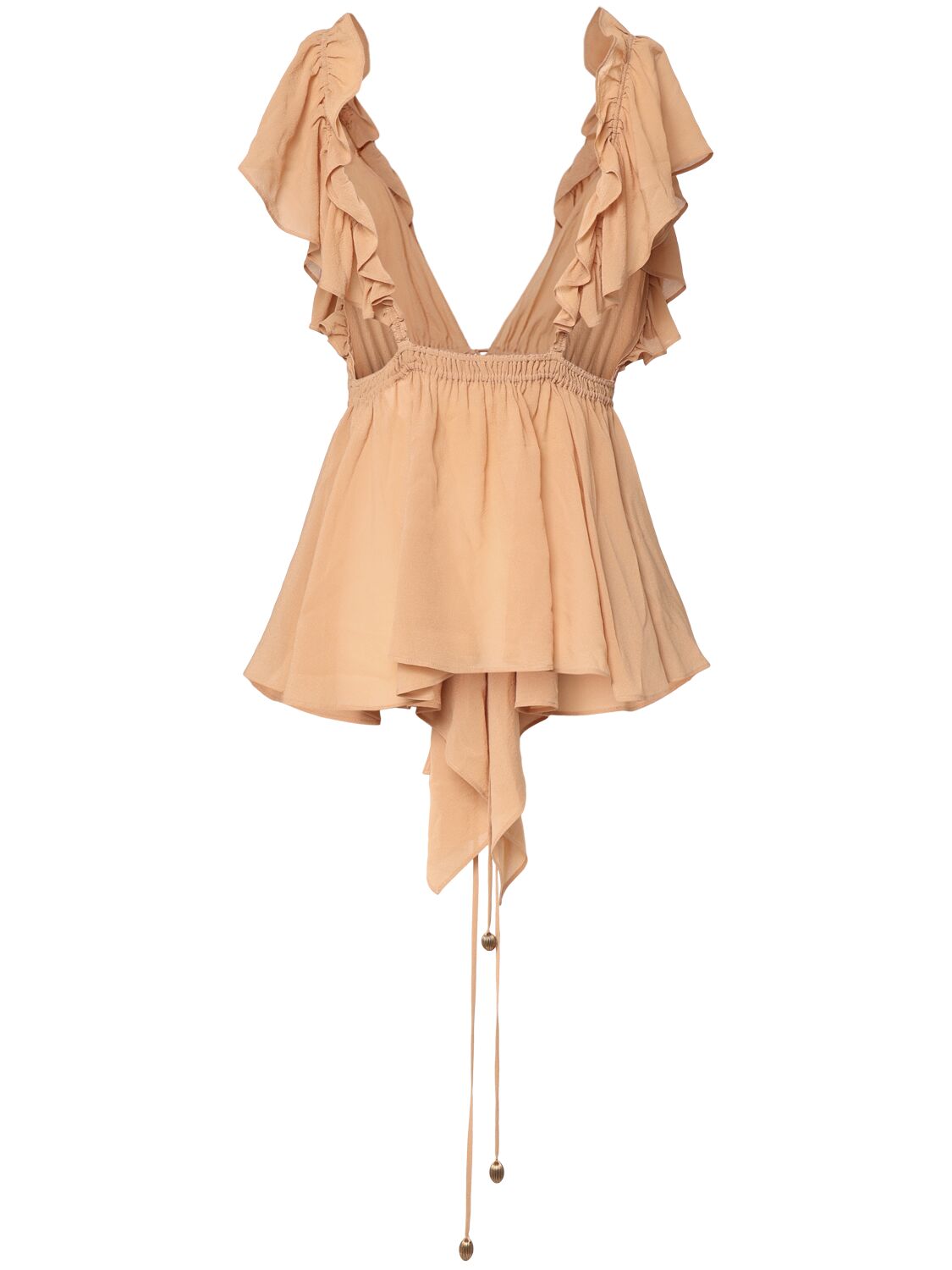 Shop Chloé Ruffled Silk V Neck Top In Pink