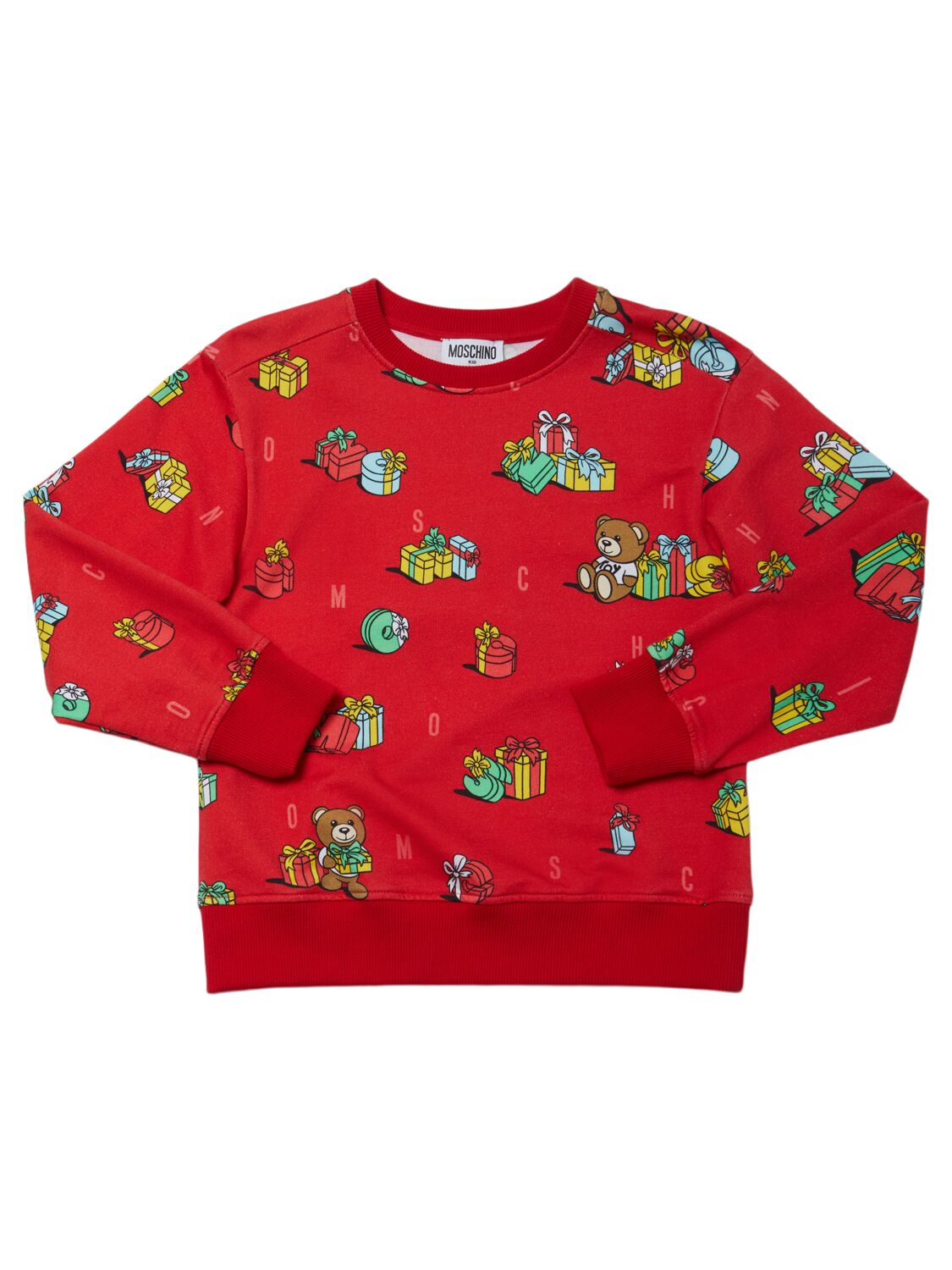 Moschino Babies' Printed Cotton Crewneck Sweatshirt In Red/multi